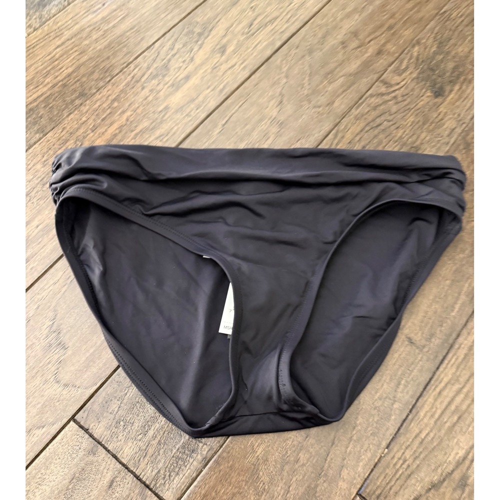 Kenneth Cole Bikini Bottom Womens Medium Black Ruched Fold-Over Swim Brief NEW